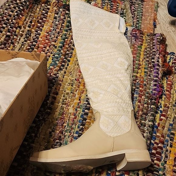 Free People Bren Textile Slouch Boot Ecru - Picture 2 of 8